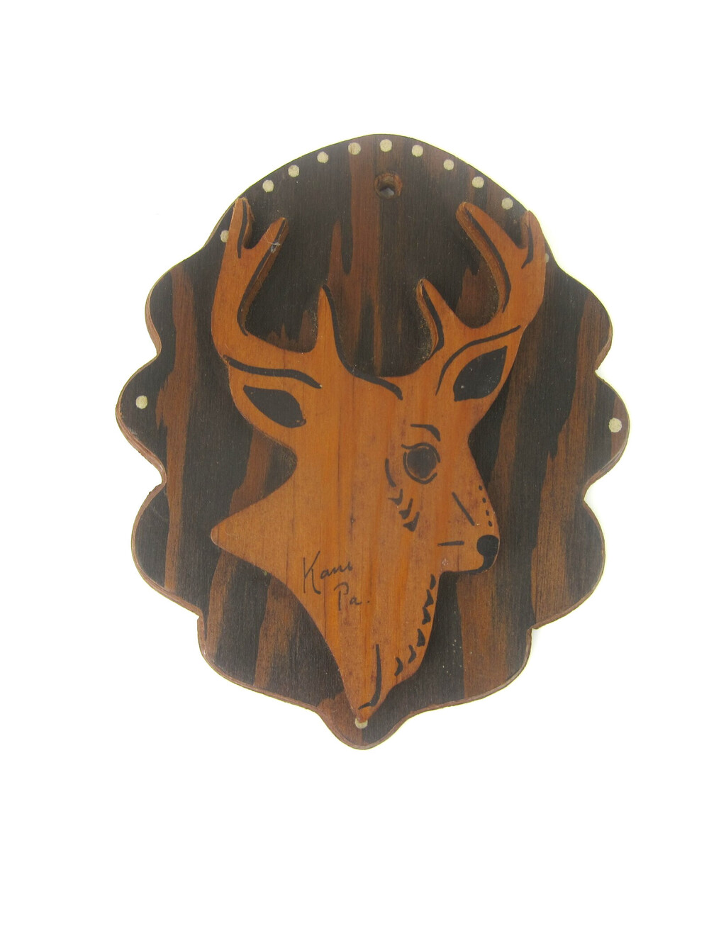 Vintage Hand Crafted Wood Plaque Mounted Deer Head Karns PA Cabin Decor Folk Art